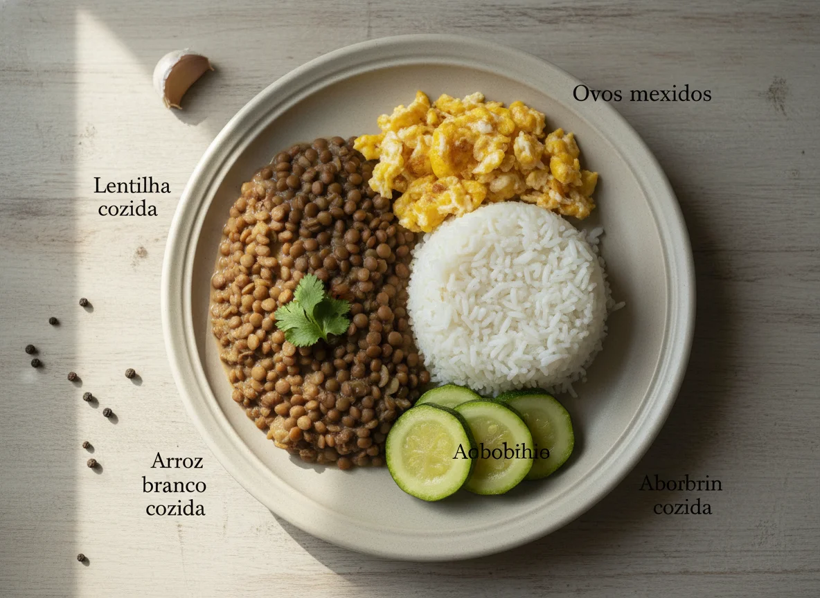 Marmita de Lentilha, Arroz e Ovos Mexidos photo