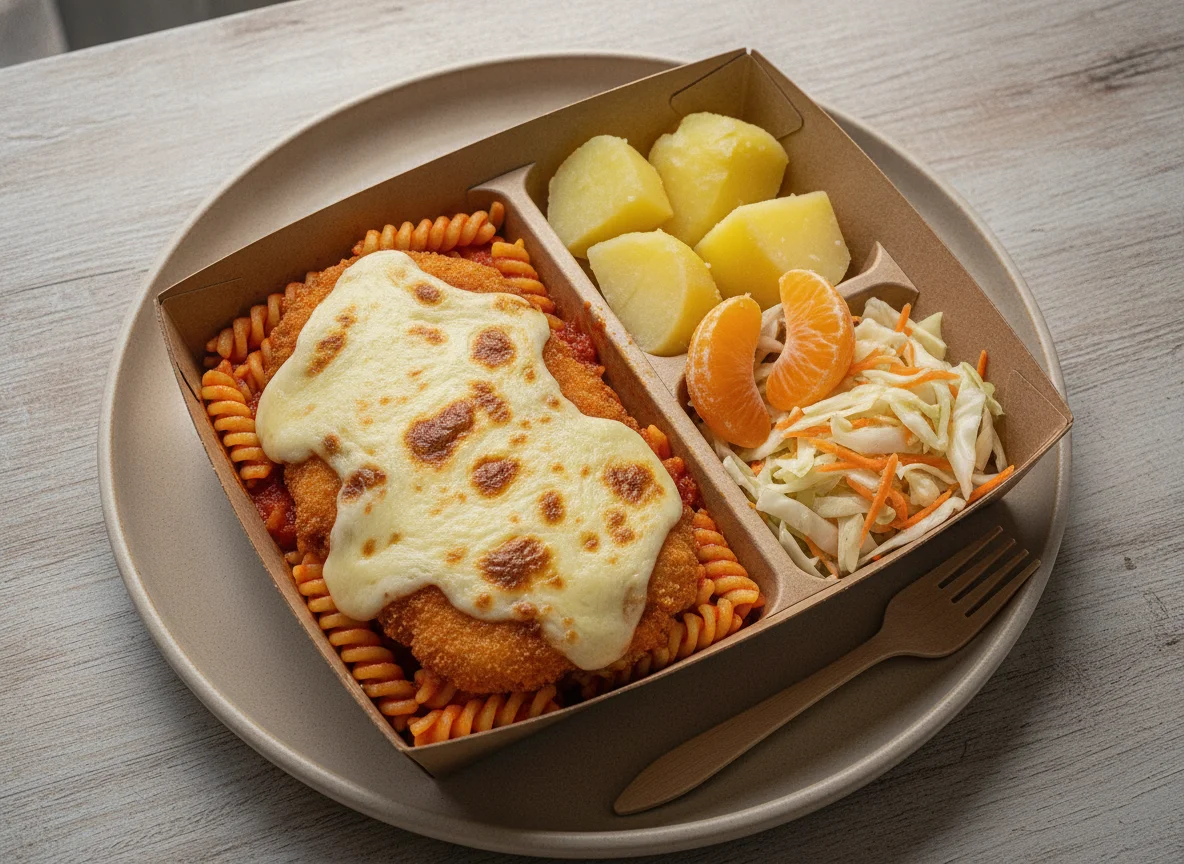 Marmita de Macarrão com Frango à Parmegiana e Salada photo