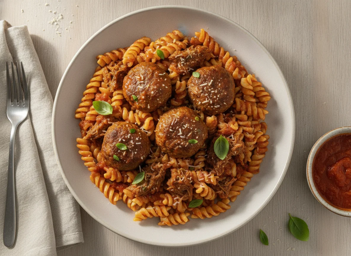 Marmita Turbinada: Almôndega e Carne com Fusilli photo
