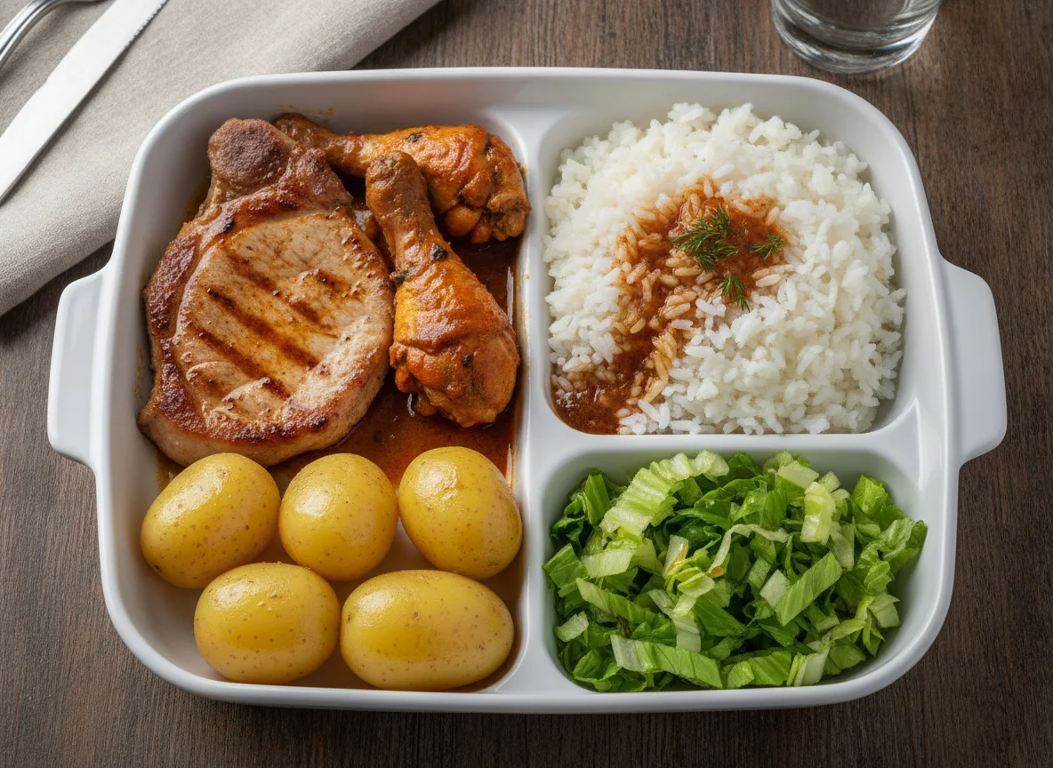 Marmitex com Bisteca de Porco, Frango e Arroz photo