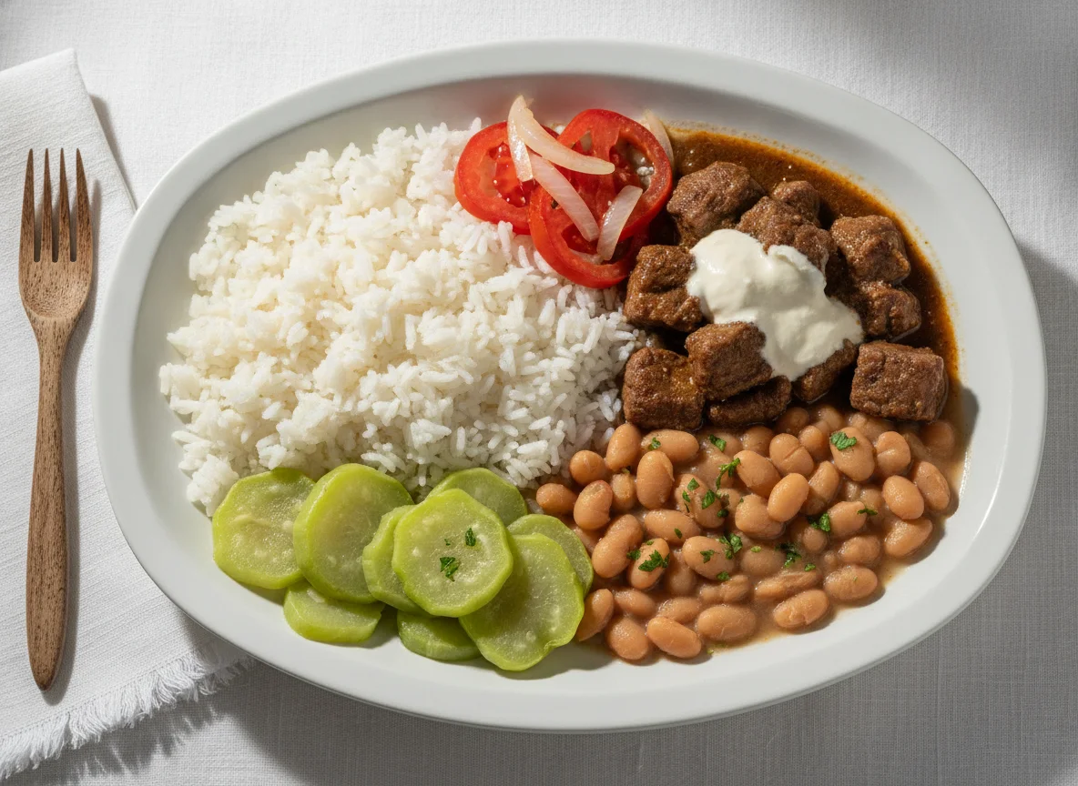 Marmitex com Carne, Arroz, Chuchu e Feijão photo