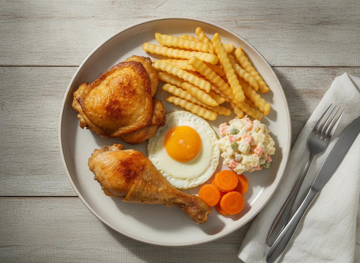 Marmitex com Frango, Ovo e Batata Frita photo