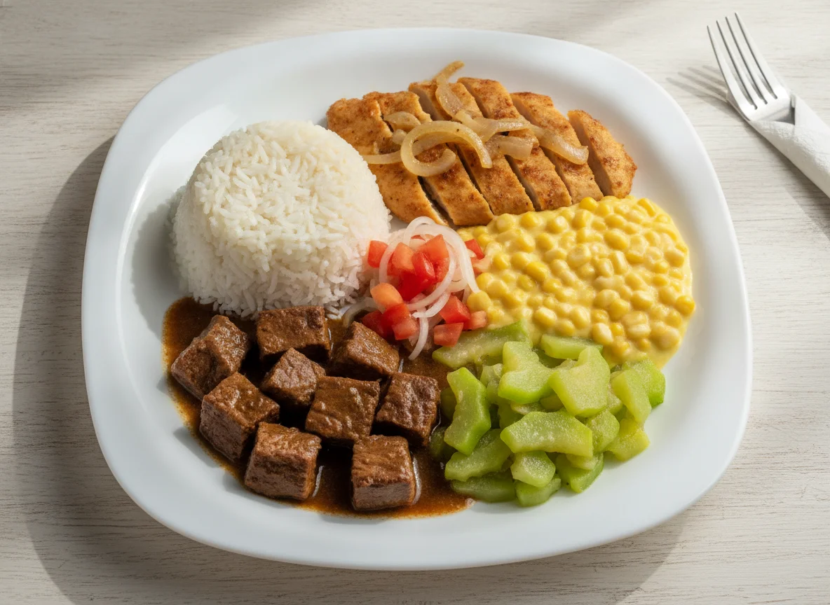 Marmitex de Carne com Arroz, Chuchu e Creme de Milho photo