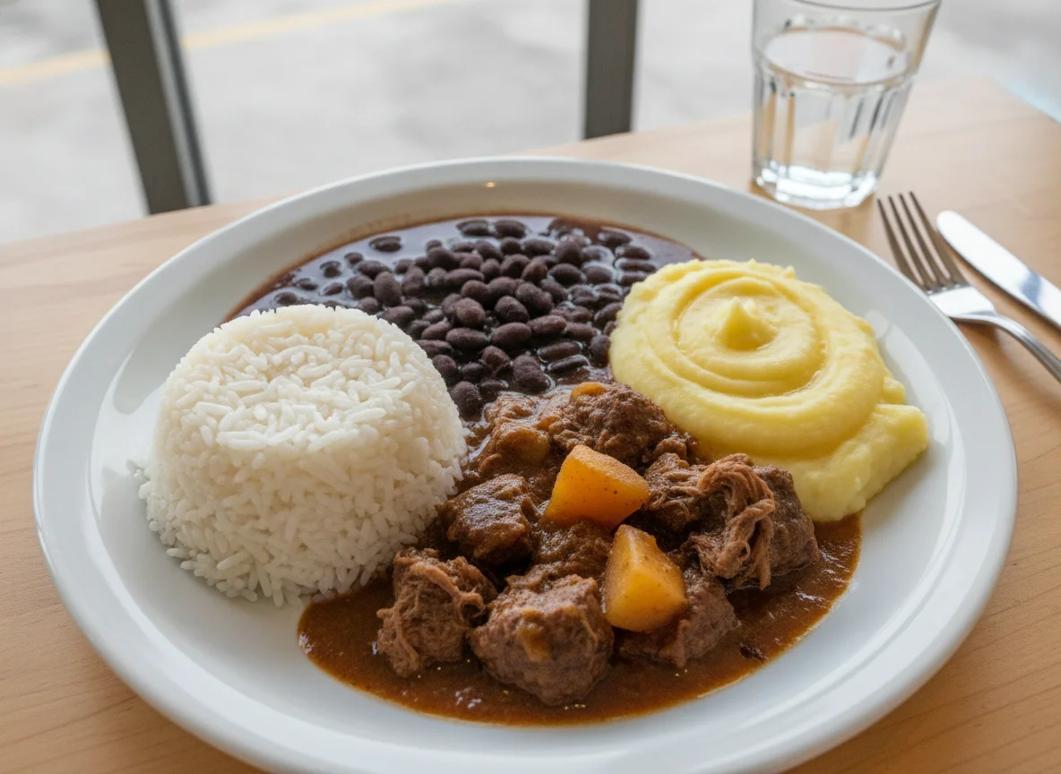 Marmitex de Carne de Panela com Purê e Feijão photo