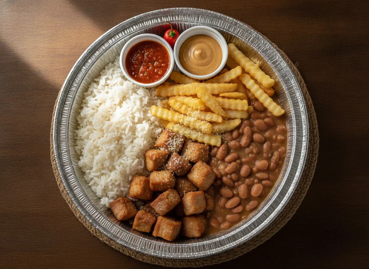 Marmitex de Carne de Porco com Feijão e Fritas photo
