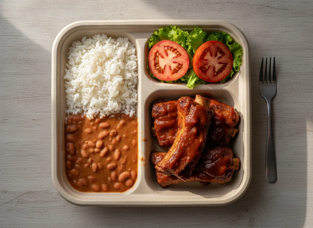 Marmitex de Costelinha Suína com Arroz e Feijão photo