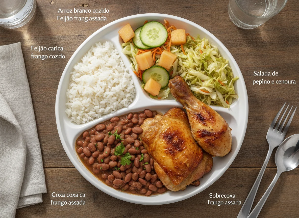 Marmitex de Frango Assado com Arroz, Feijão e Salada photo