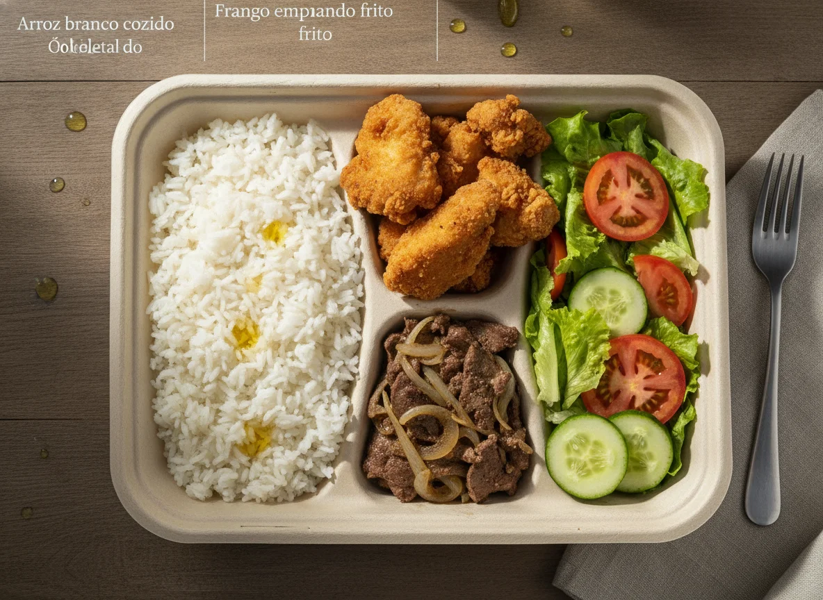 Marmitex de Frango Empanado, Fígado Acebolado e Salada photo
