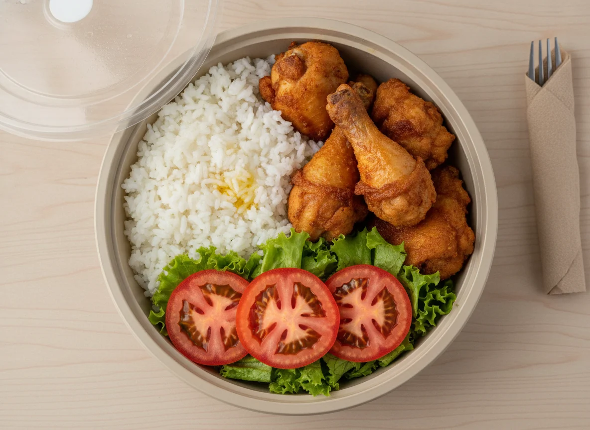 Marmitex de Frango Frito com Arroz e Salada photo