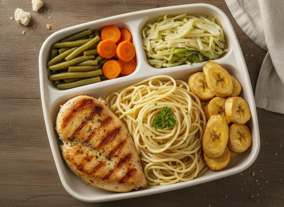 Marmitex de Frango Grelhado com Macarrão e Banana photo