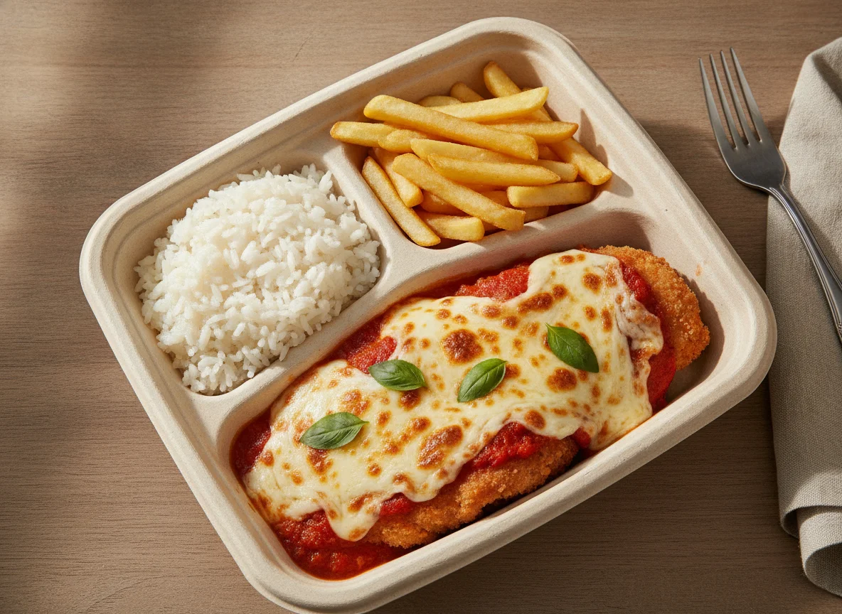 Marmitex de Parmegiana com Arroz e Batata Frita photo