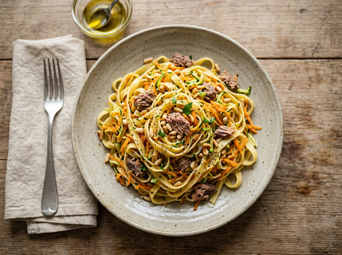 Massa com atum e vegetais photo