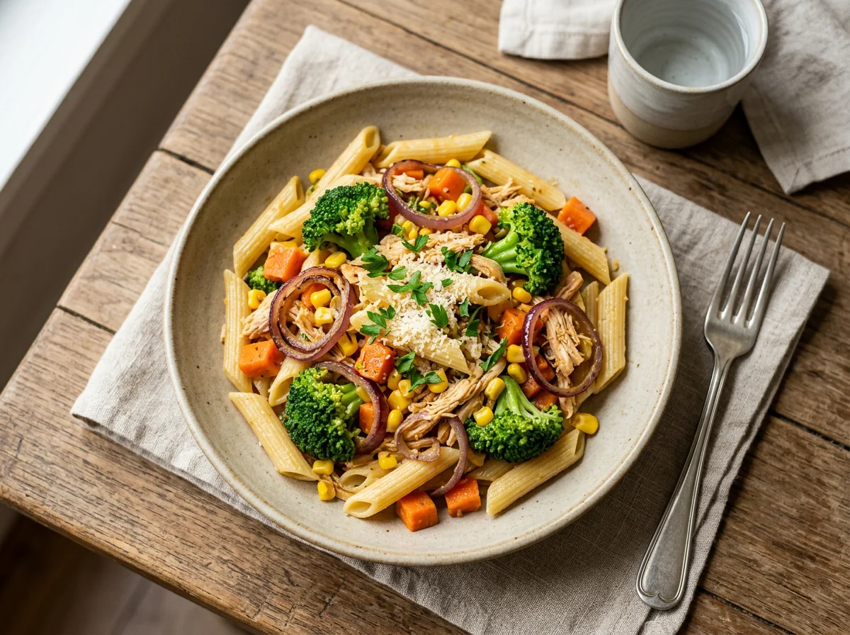 Massa com brócolis e vegetais photo