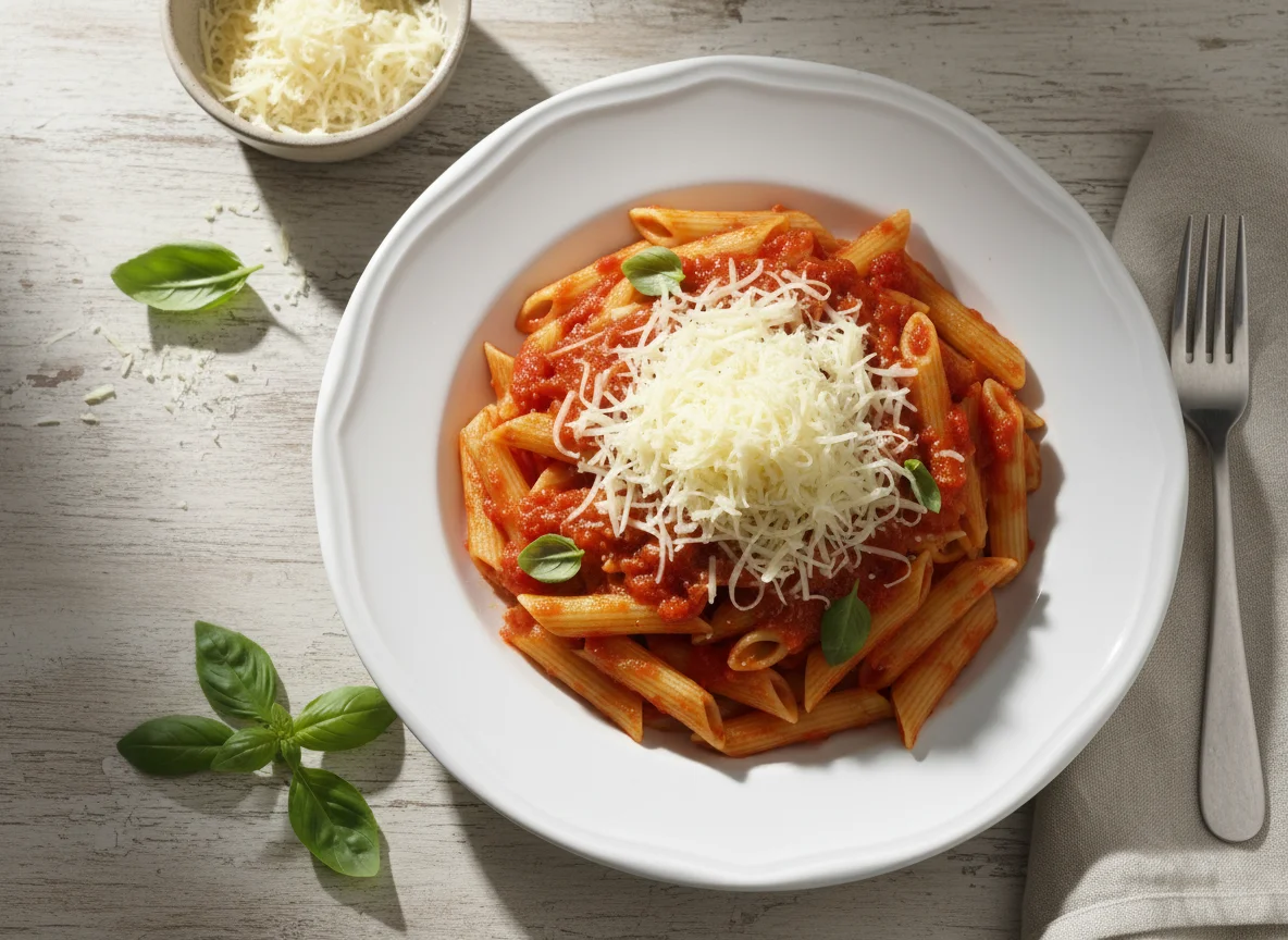 Massa com molho e queijo ralado photo