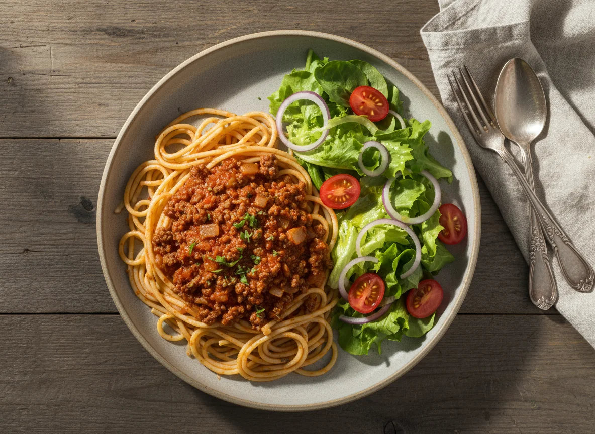 Massa com molho e salada photo