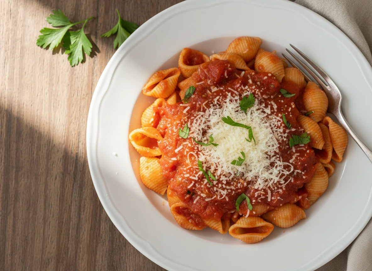 Massa Conchiglie com Molho de Tomate e Queijo Ralado photo