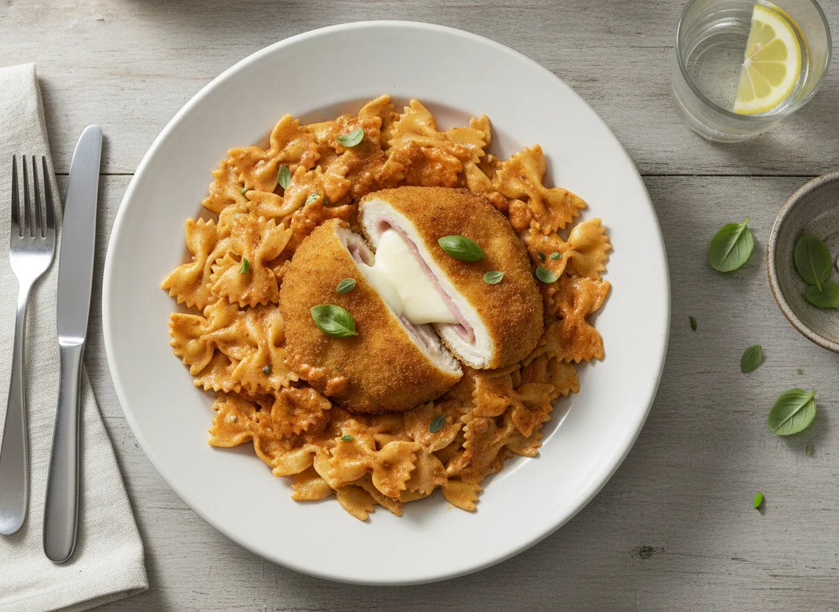 Massa Farfalle com Molho e Cordon Bleu photo