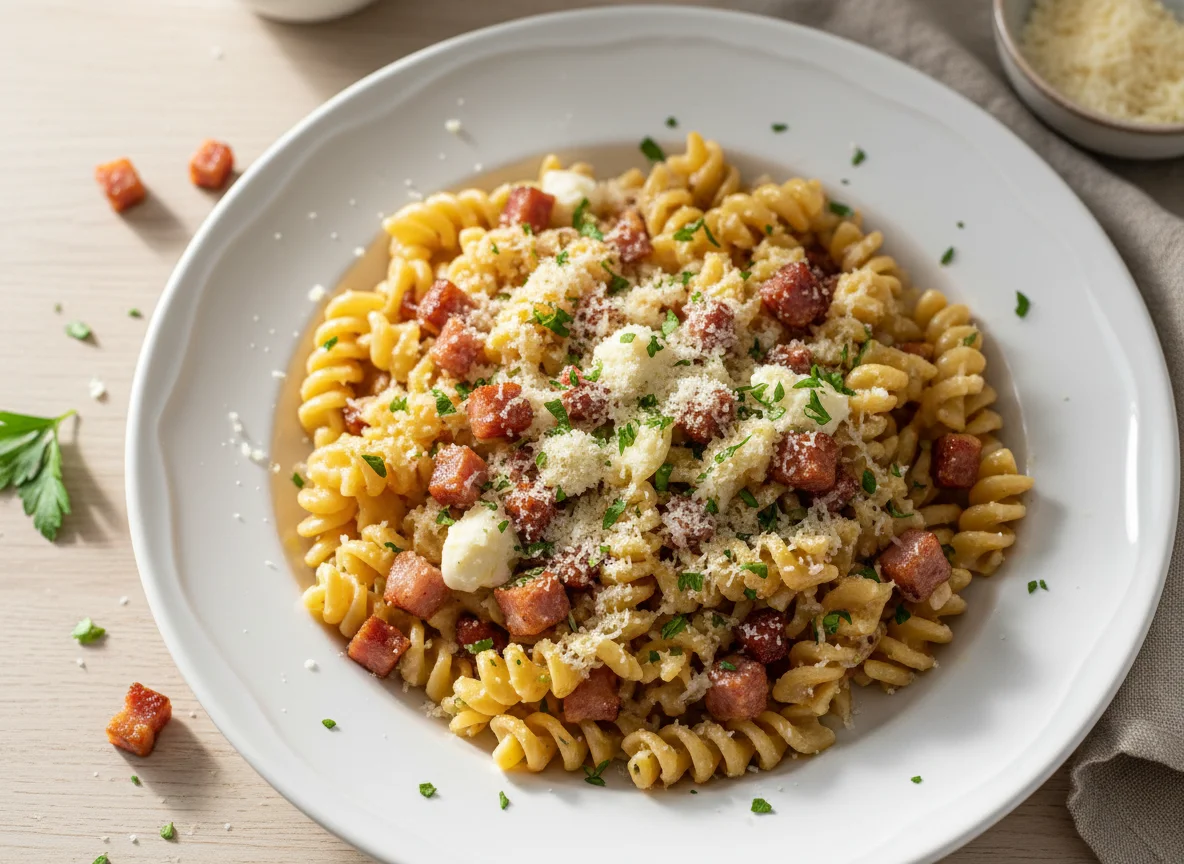Massa Fusilli com Bacon e Queijo photo