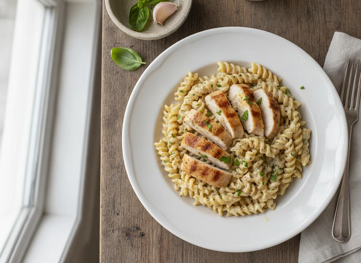Massa Fusilli com Frango e Molho de Natas photo