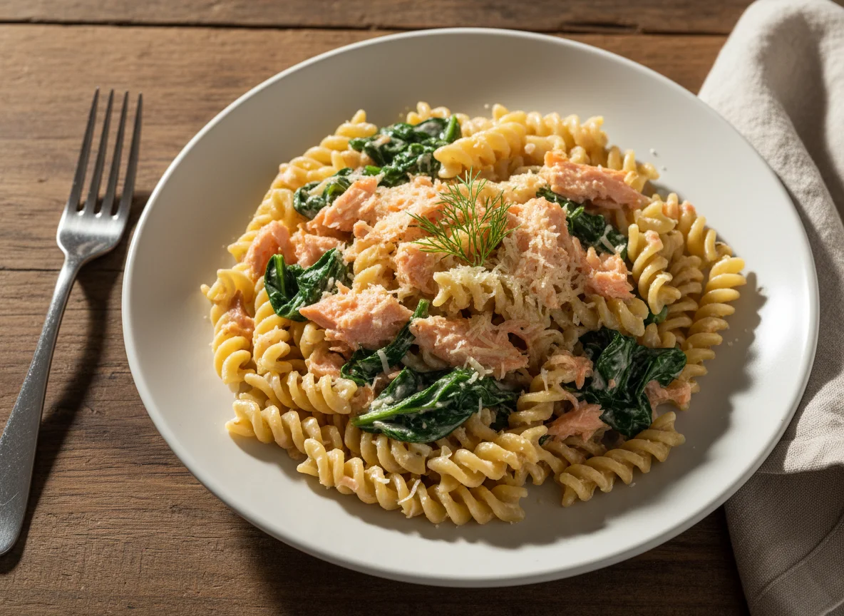 Massa Fusilli com Salmão e Espinafres photo