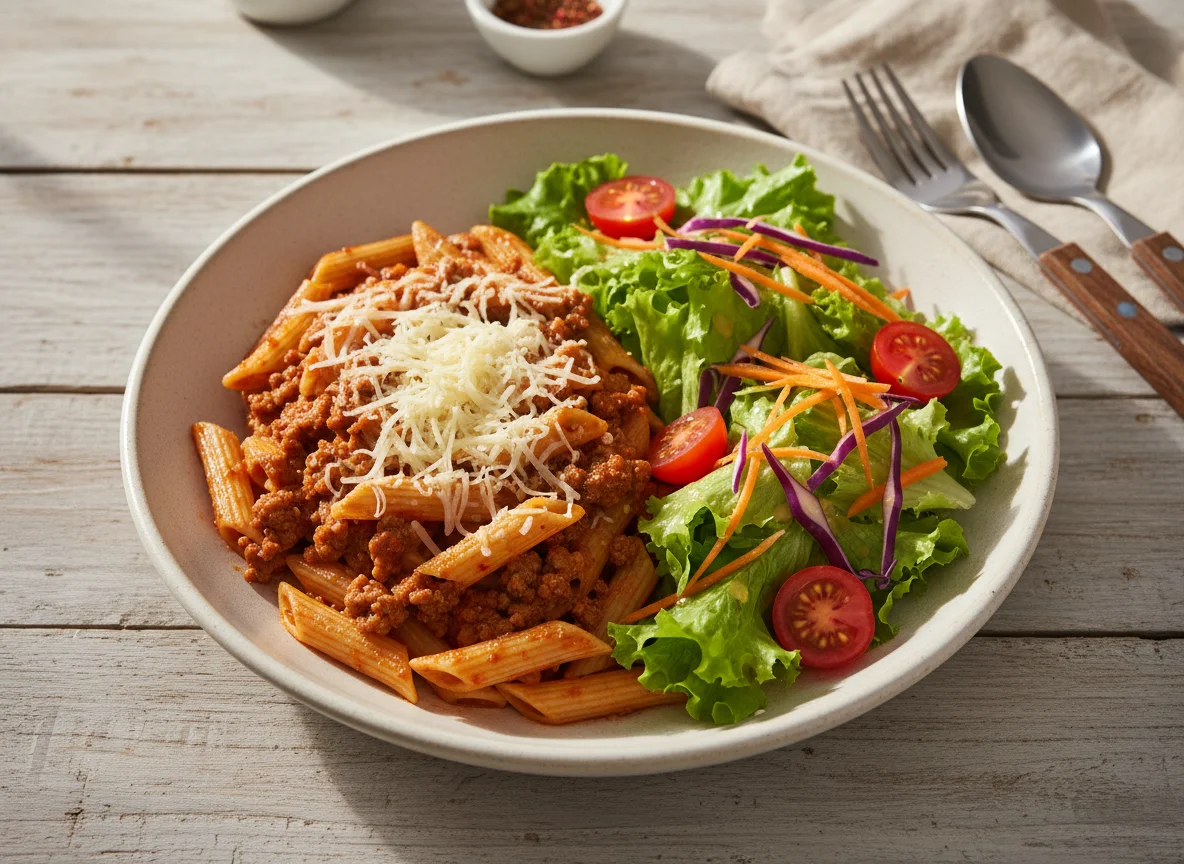 Massa integral com carne moída e salada photo