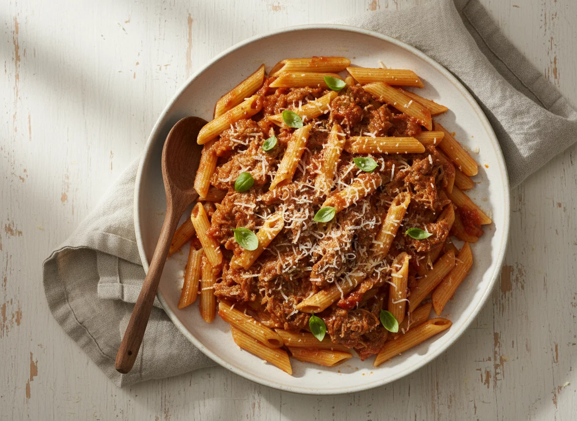 Massa Penne com Carne Refogada photo