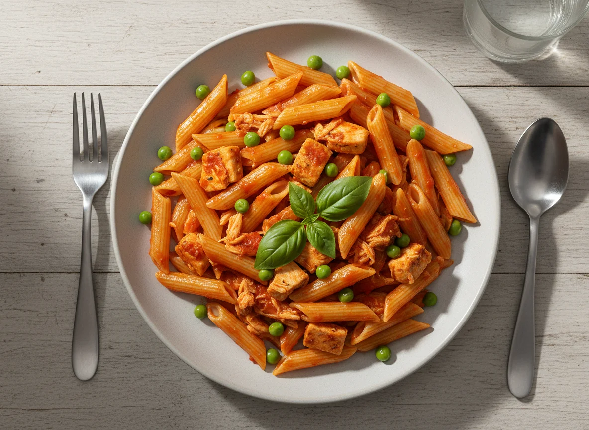Massa Penne com Frango e Molho de Tomate photo