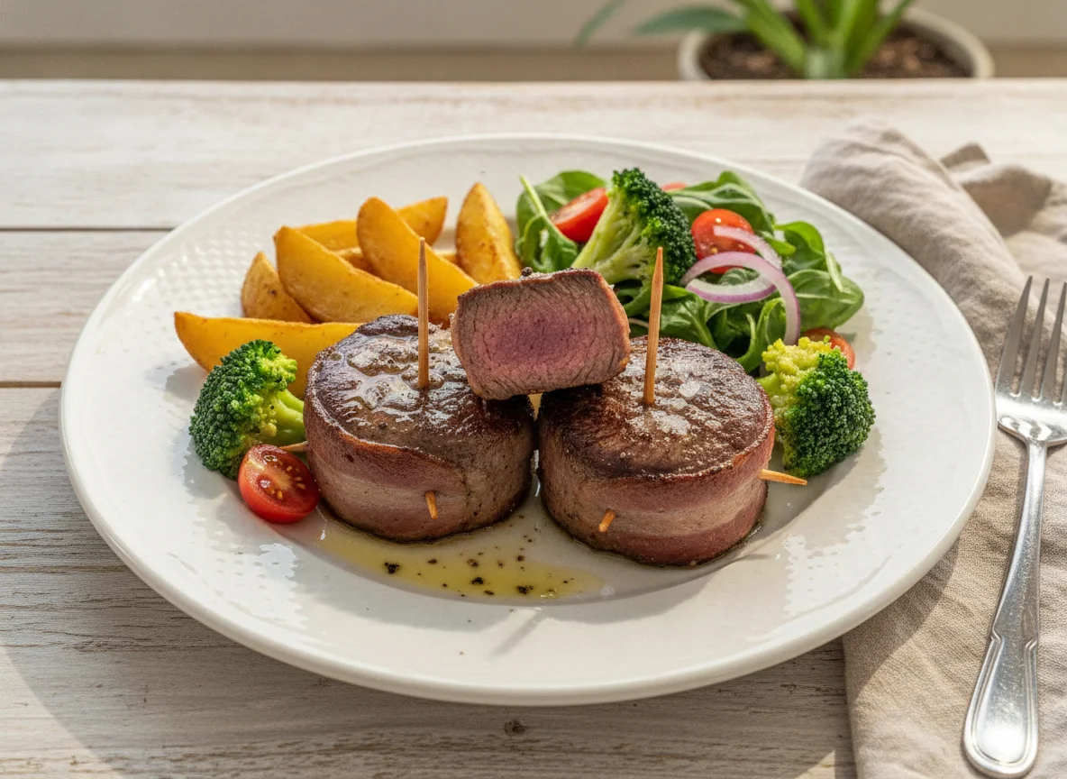 Medalhão de Filé Mignon com Batatas, Brócolis e Salada photo