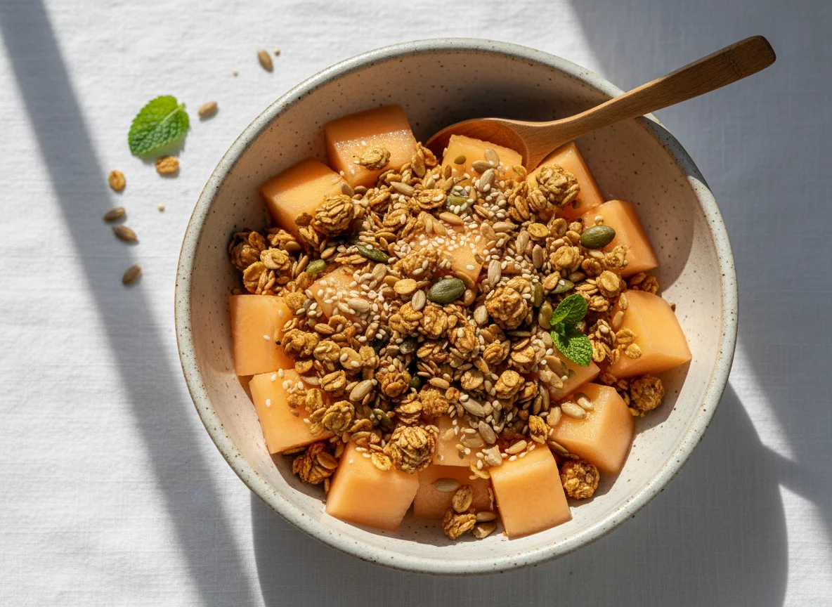 Melão com granola e sementes photo