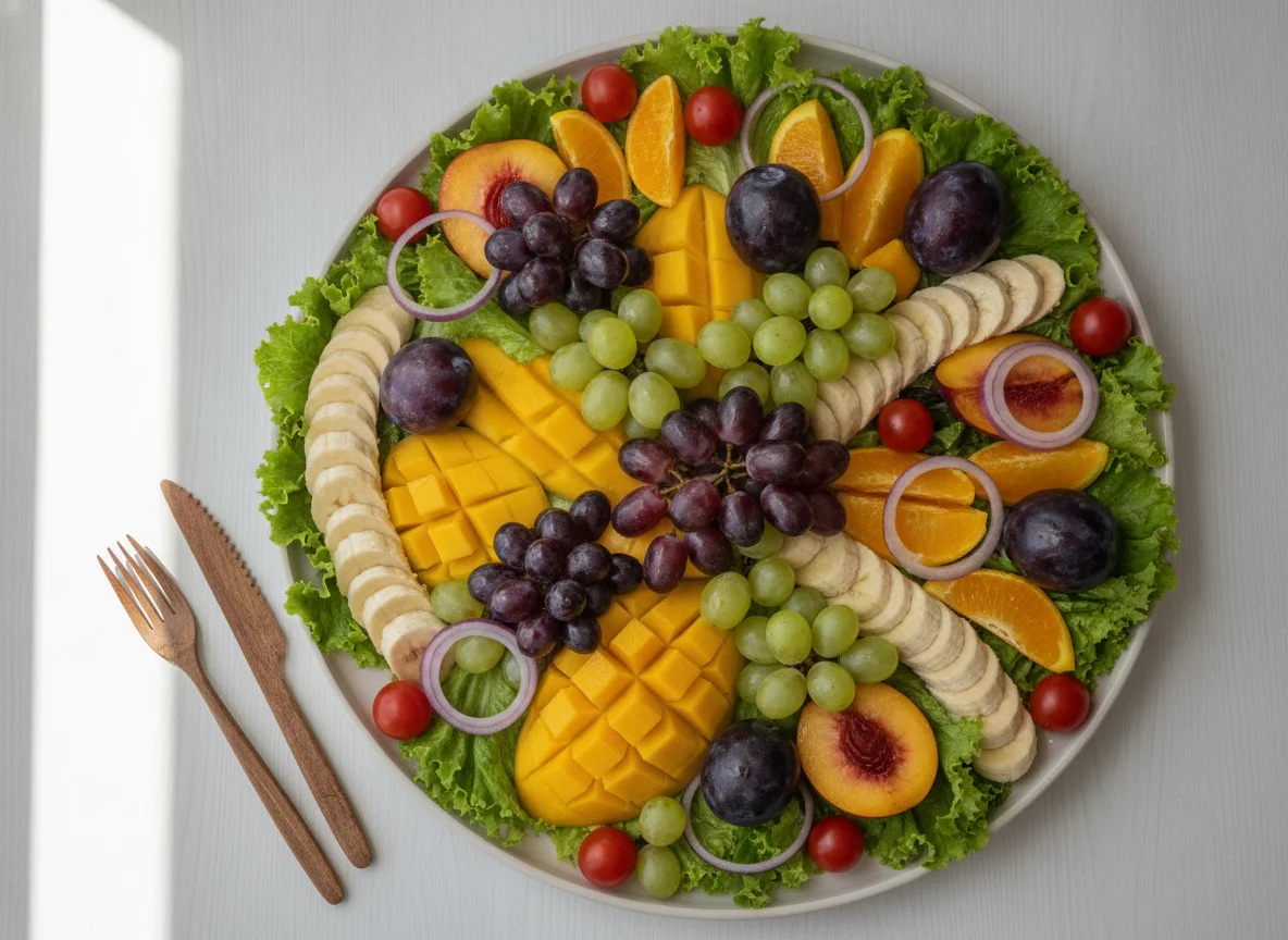 Mesa de frutas e saladas photo