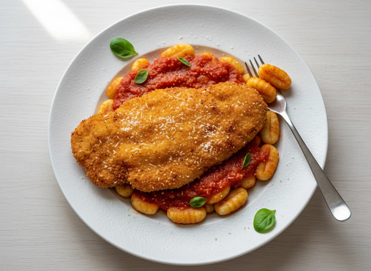 Milanesa de frango com nhoque ao sugo photo