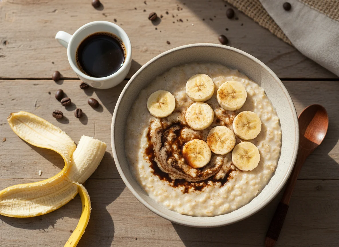 Mingau de aveia com banana e café photo