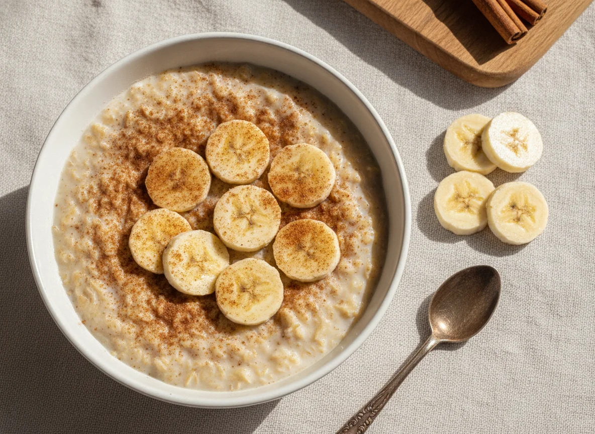 Mingau de aveia com banana e canela photo