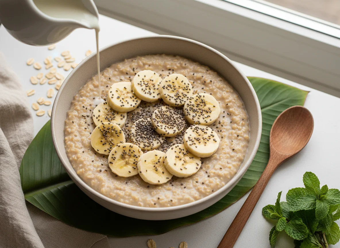 Mingau de aveia com banana e chia photo