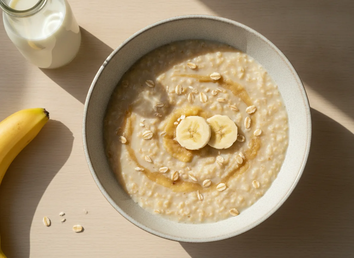 Mingau de aveia com banana e leite photo
