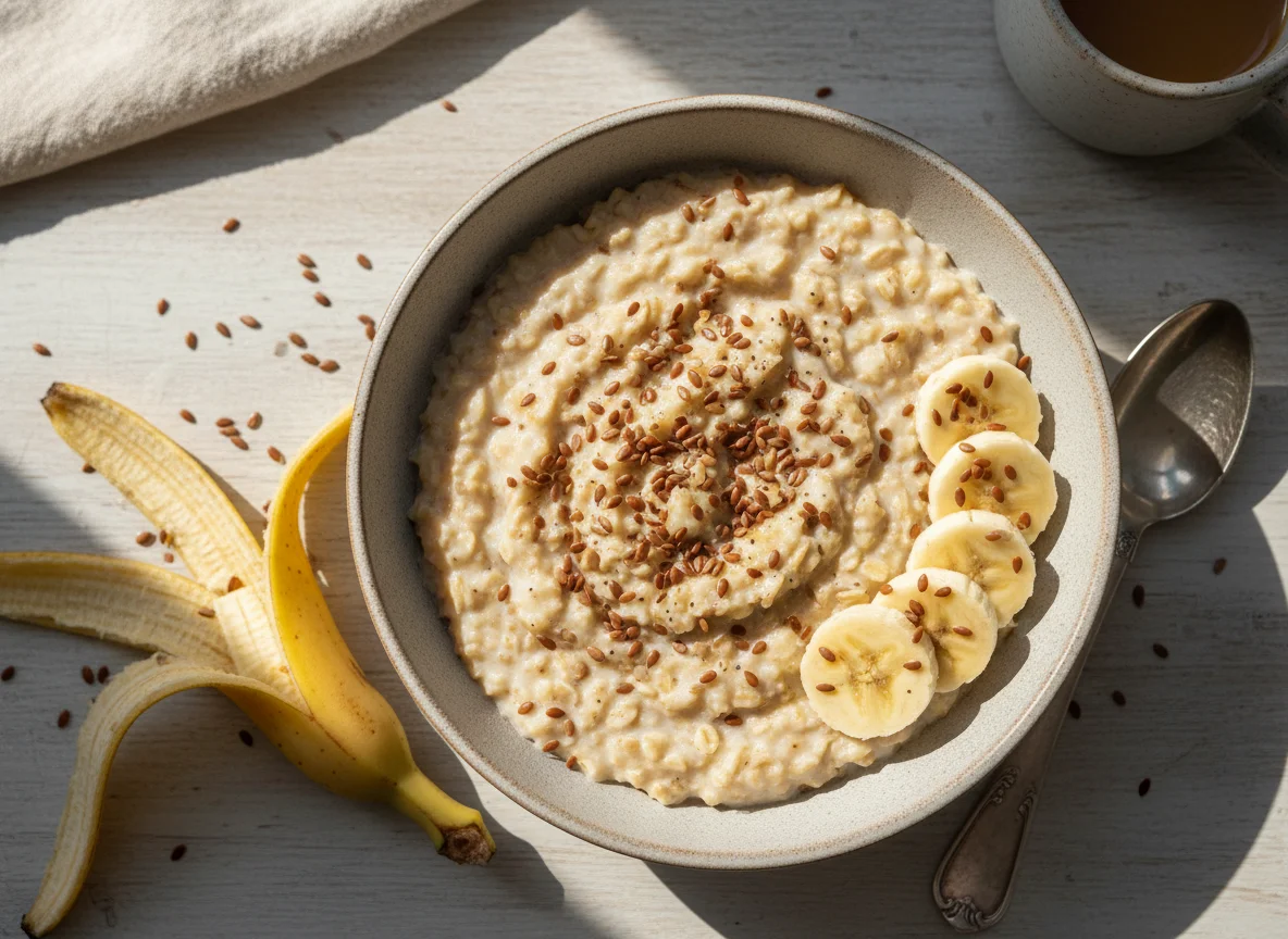 Mingau de aveia com banana e linhaça photo