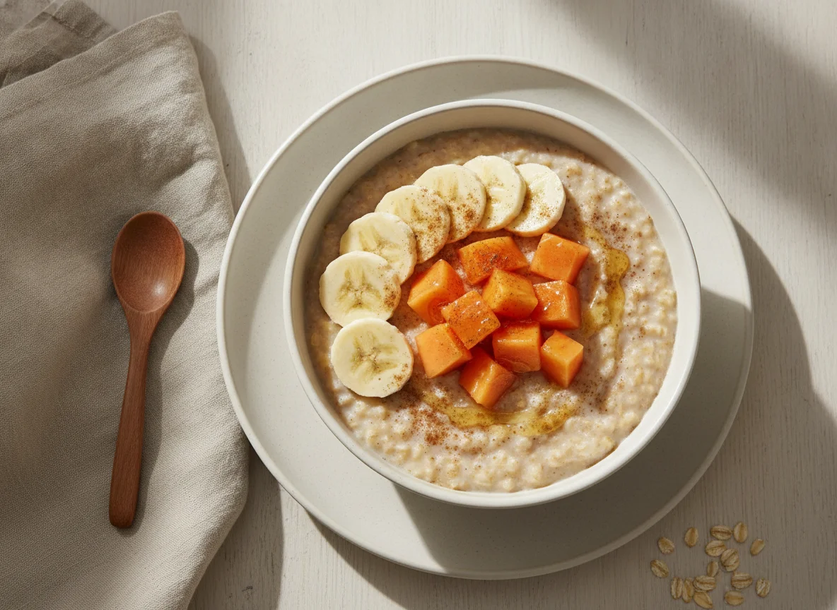 Mingau de aveia com banana e mamão photo