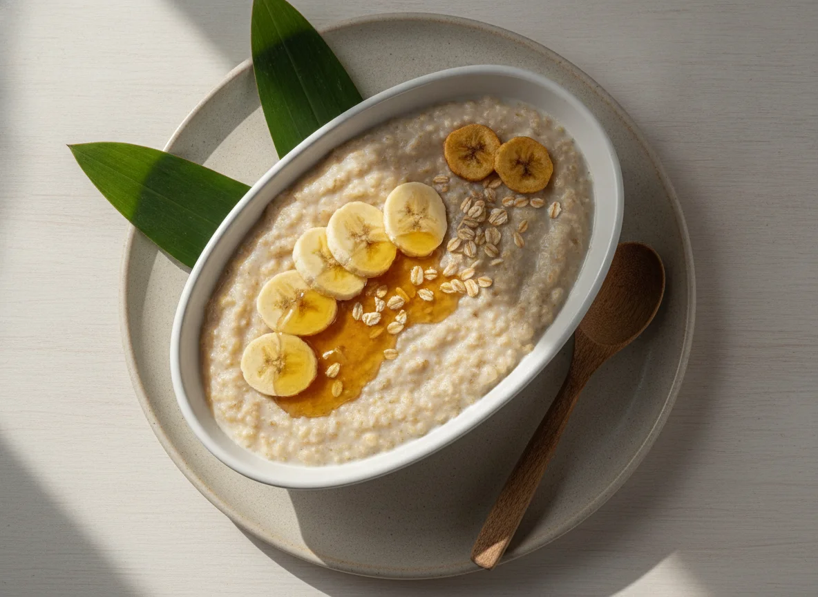 Mingau de aveia com banana e mel photo