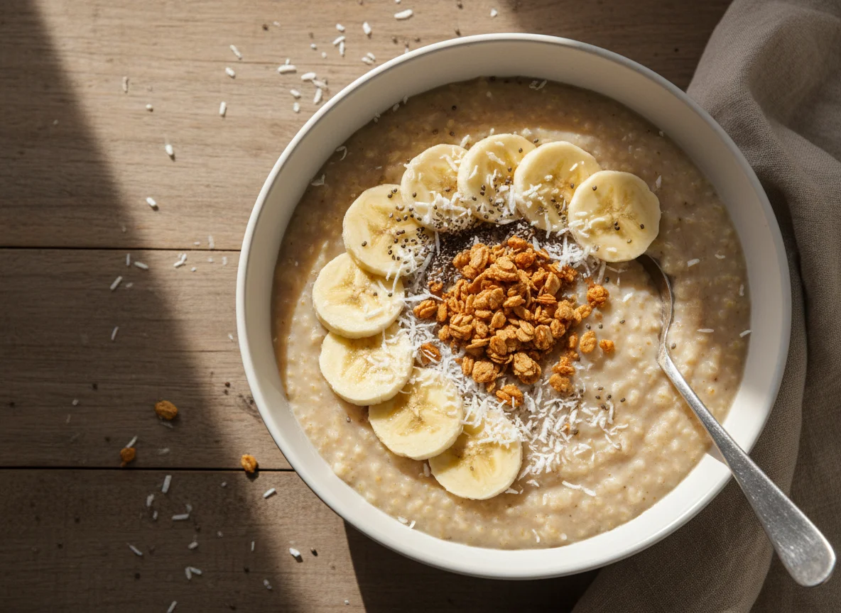 Mingau de aveia com banana e sementes photo