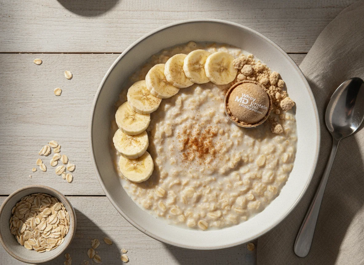 Mingau de aveia com banana e whey protein photo