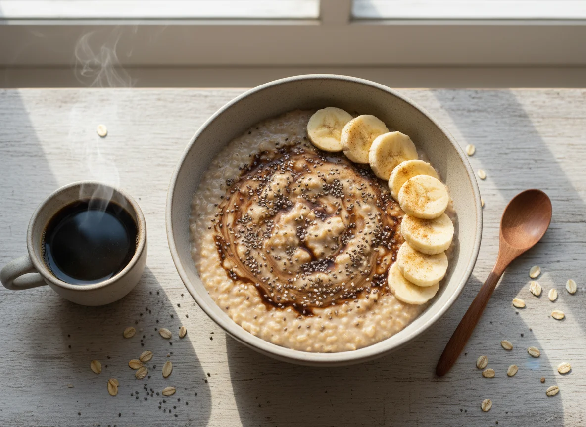 Mingau de aveia com chia e café photo