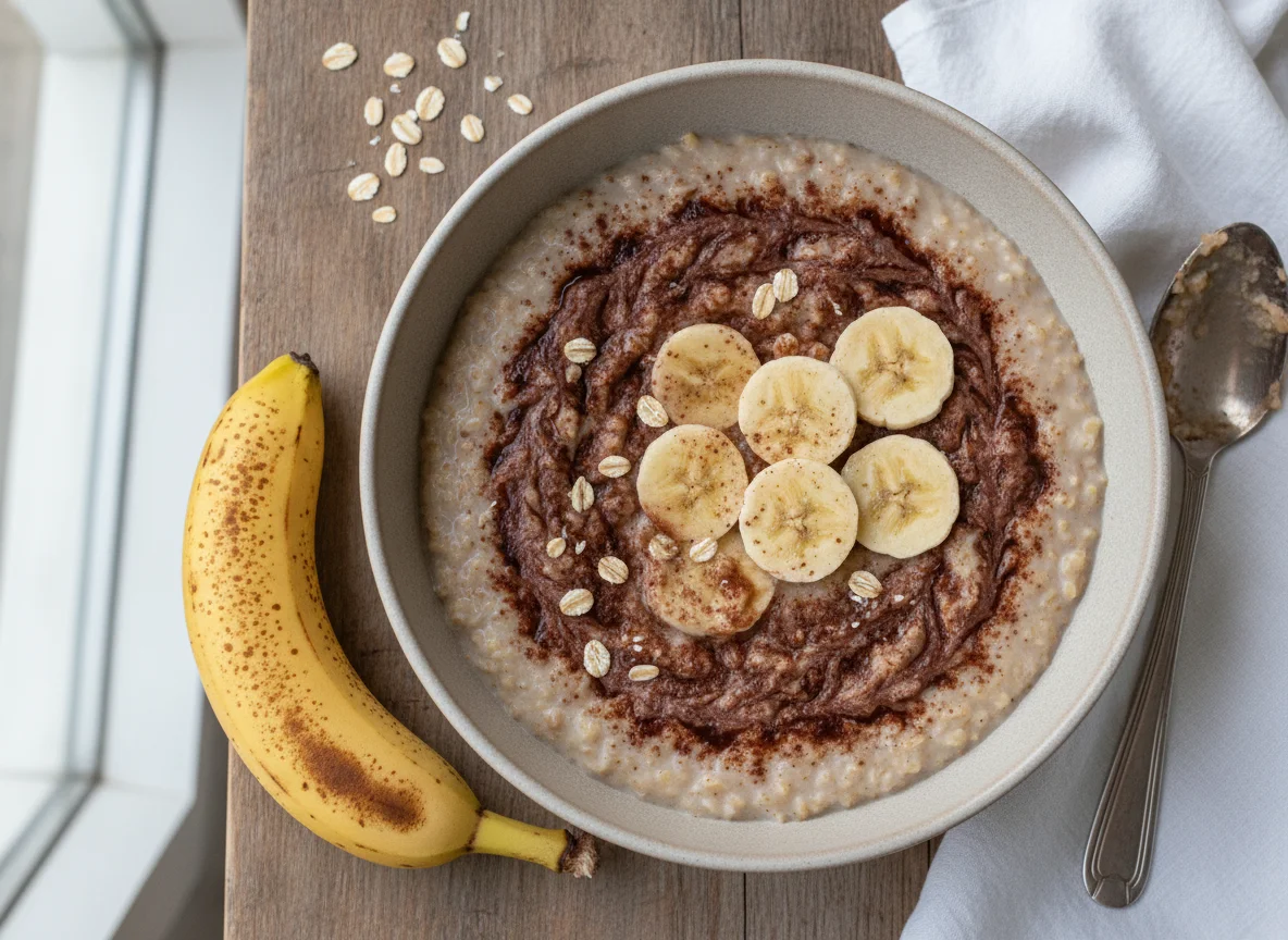 Mingau de aveia com chocolate e banana photo