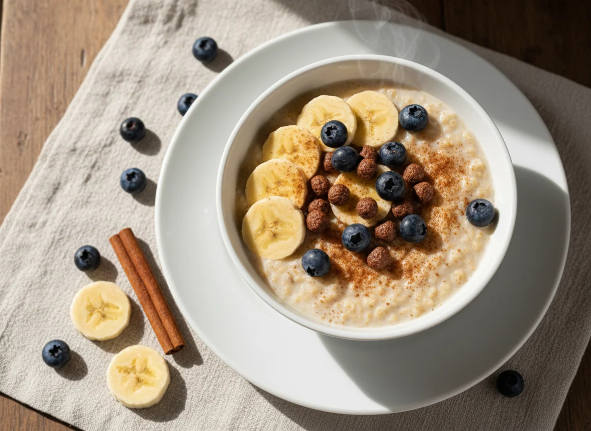 Mingau de aveia com frutas e cereal photo