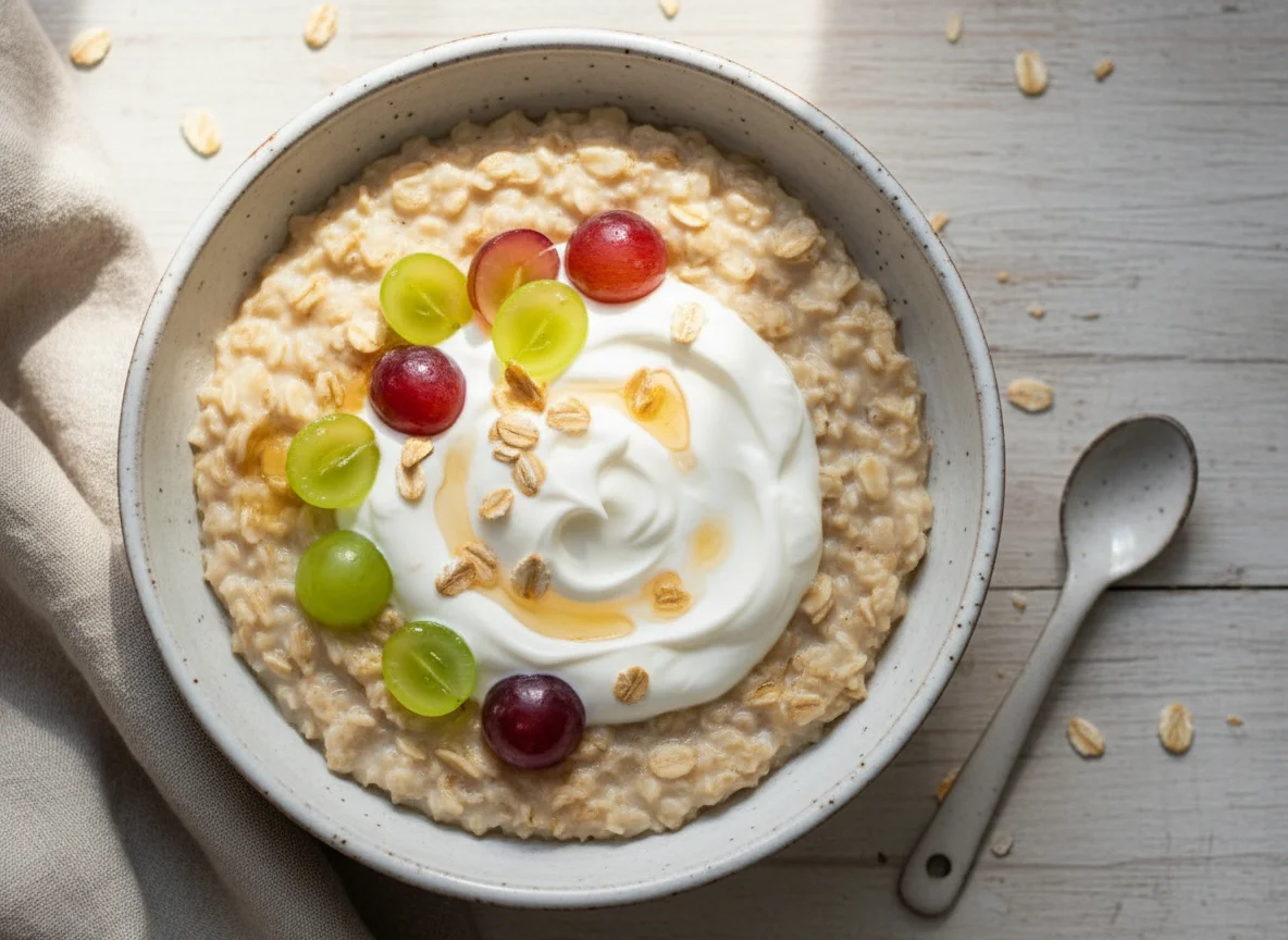 Mingau de aveia com frutas e iogurte photo