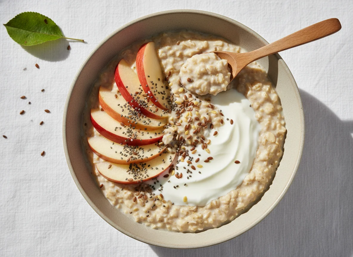 Mingau de aveia com frutas e sementes photo