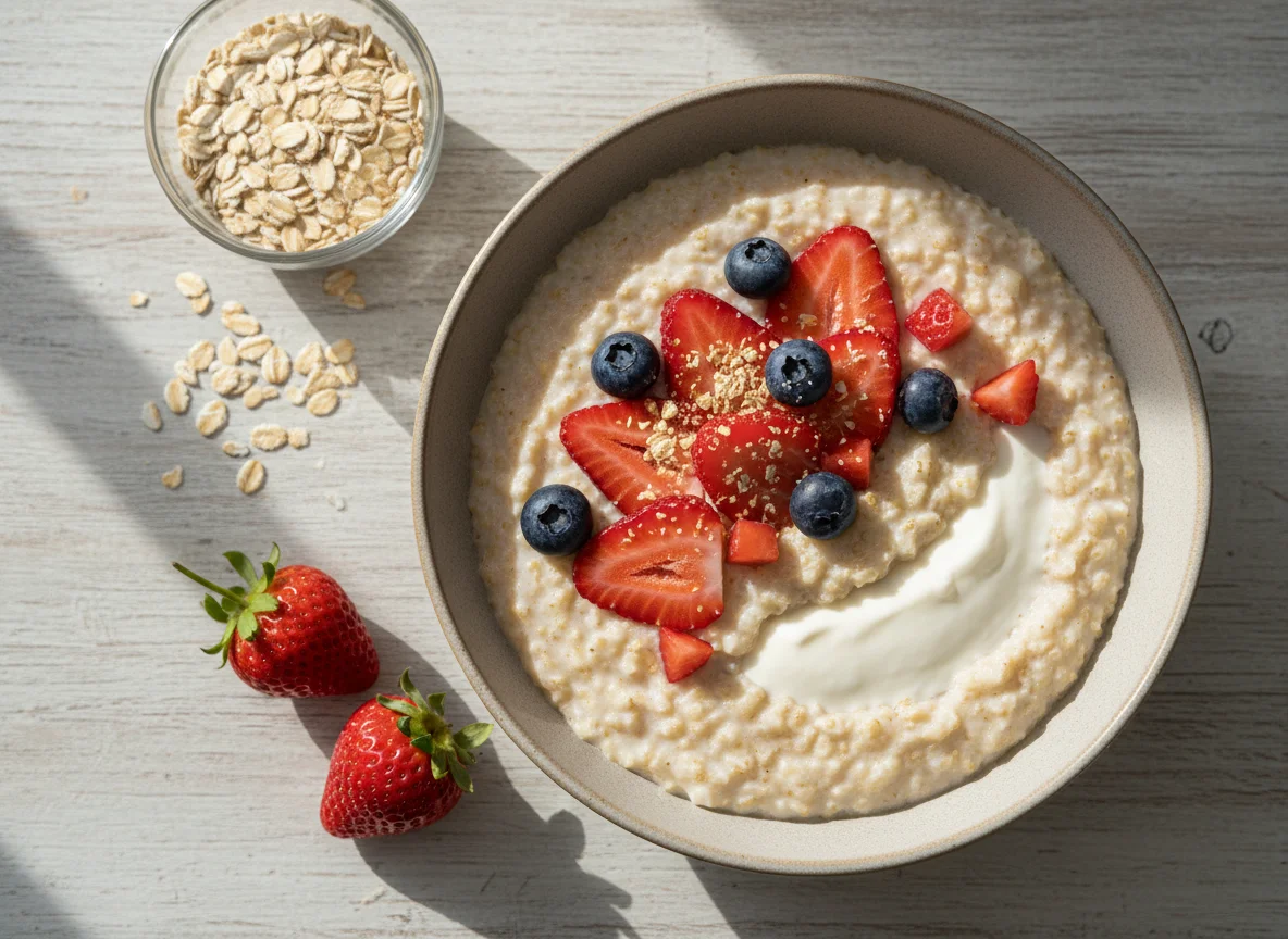Mingau de Aveia com Morango e Whey photo