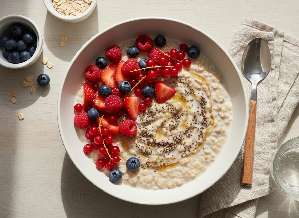 Mingau de aveia com proteína e frutas photo