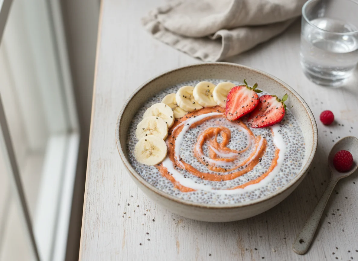 Mingau de chia com frutas e batata doce photo