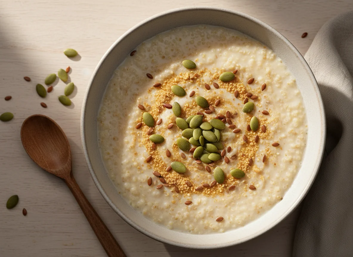 Mingau de quinoa e aveia com sementes photo