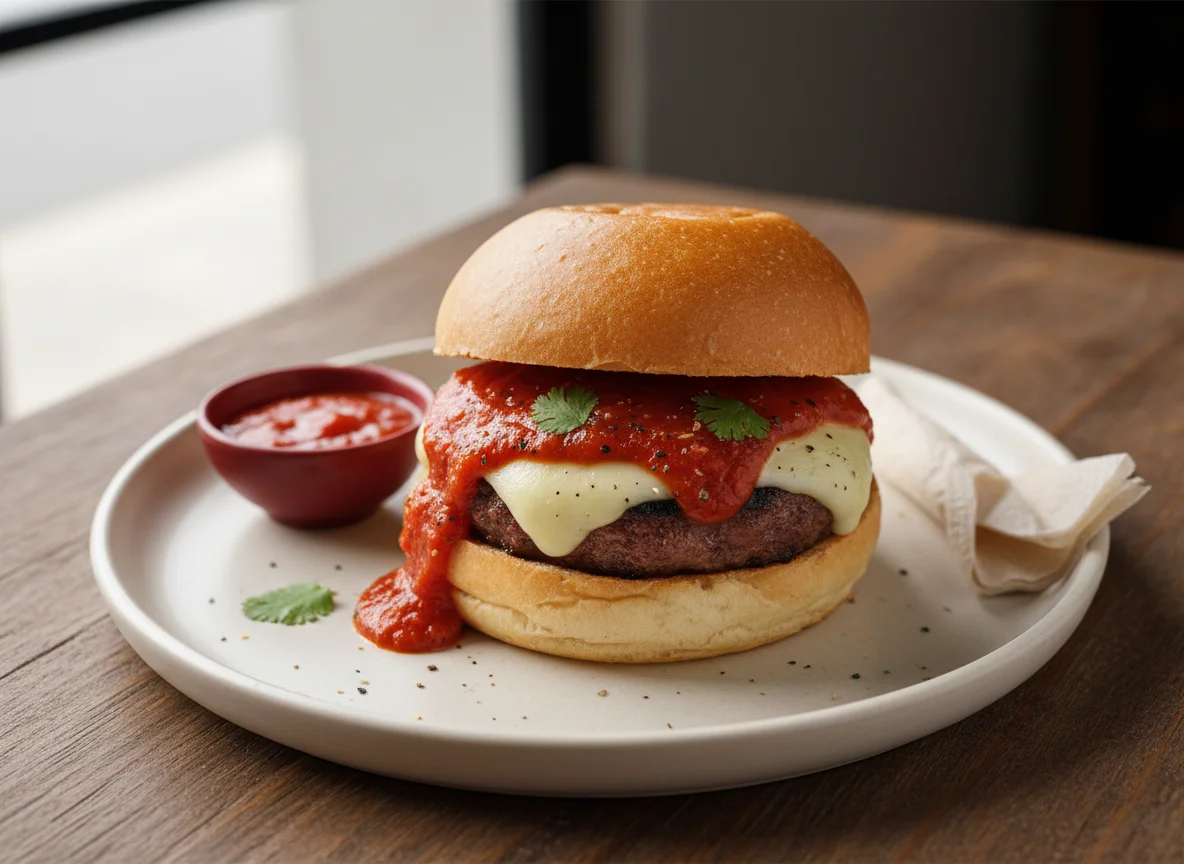 Mini hambúrguer com queijo e molho photo